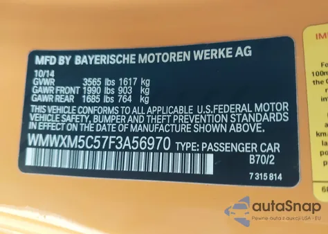 2015 Mini Hardtop Cooper from USA, damaged, VIN WMWXM5C57F3A56970